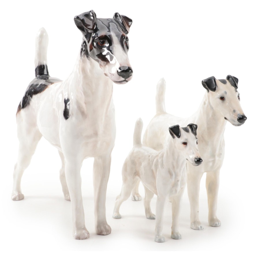Royal Doulton Bone China Smooth-Haired Fox Terrier Figurines, Mid-20th Century