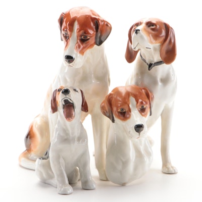 Royal Doulton "Yawning Beagle" with Other Ceramic Beagle and Foxhound Figurines
