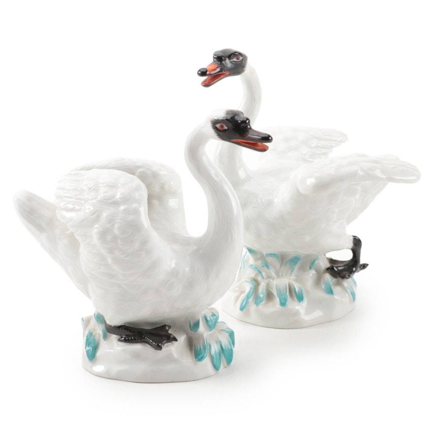 Meissen Hand-Painted Porcelain Swan Figures