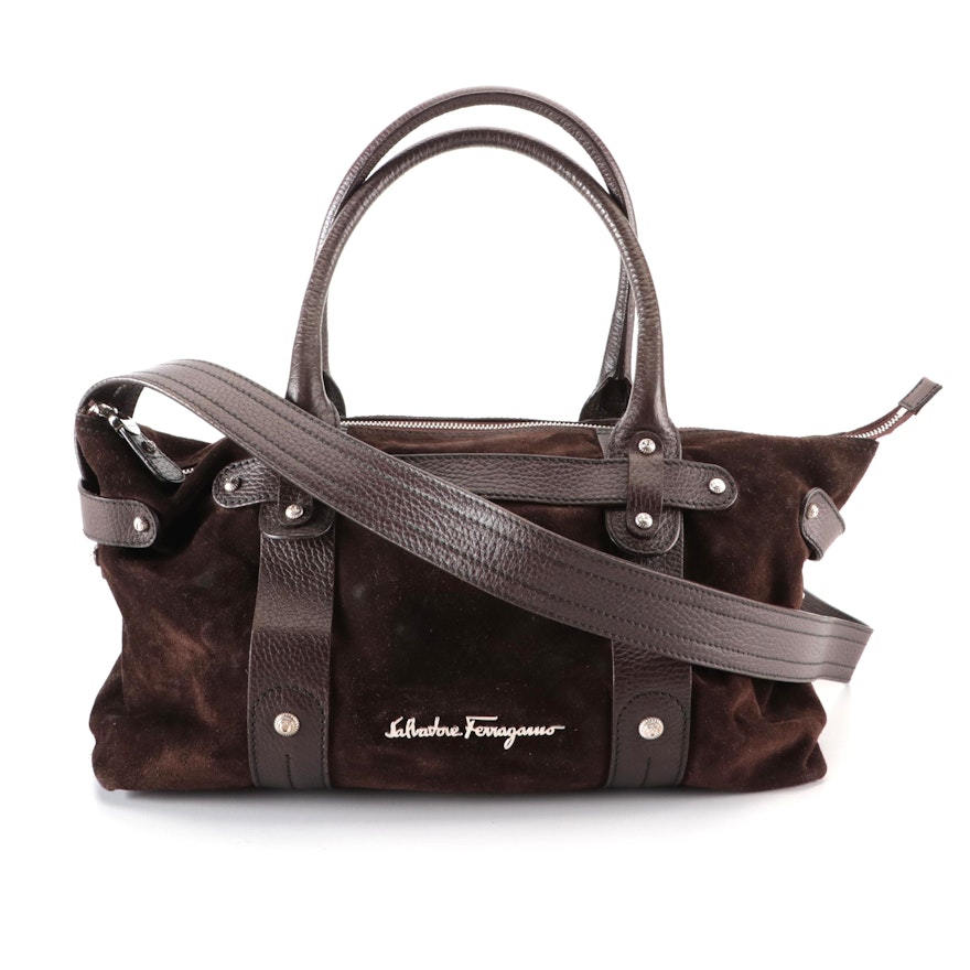 Salvatore Ferragamo Two-Way Bag in Brown Suede and Leather