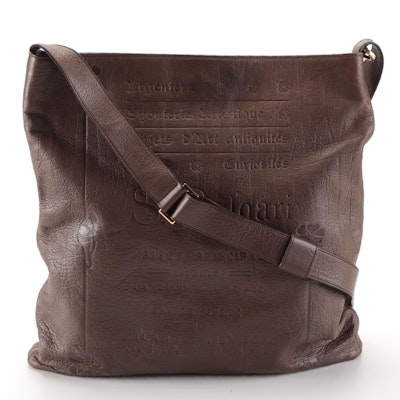 BVLGARI Flat Shoulder Bag in Embossed Brown Leather