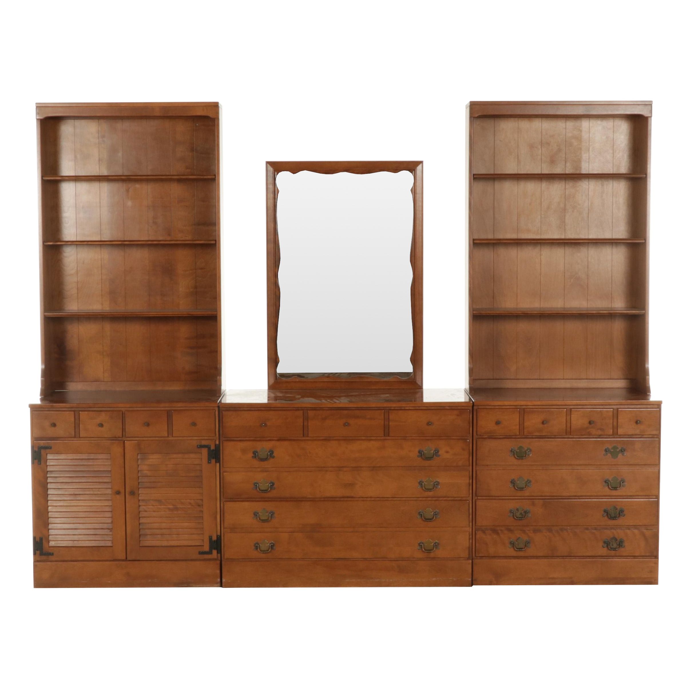 Ethan Allen Maple ThreeDrawer Chests, Mirror and Bookcases, 1970s EBTH