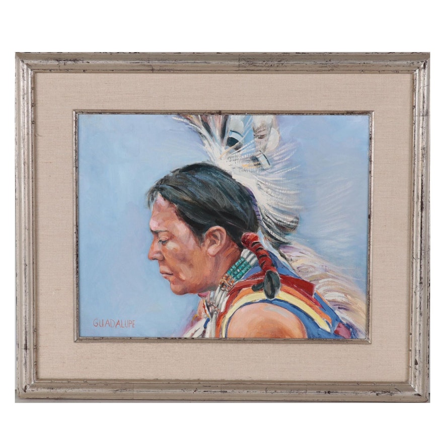 Guadalupe Apodaca Oil Painting "Pima Indian," 1991