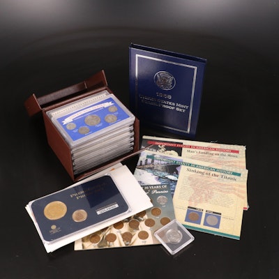 Box With Six Sets of Historic United States Coins, 1968 Proof Set, and More
