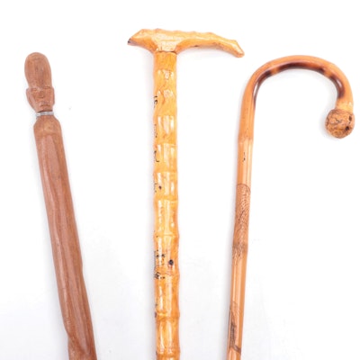 East African Style Walking Stick with Crook and Opera Handled Bamboo Canes