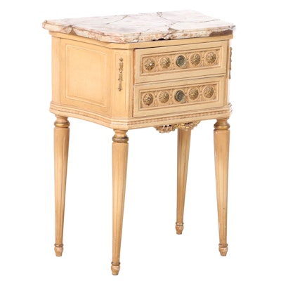 Louis XVI Style Painted Wood and Marble Top Two-Drawer Stand