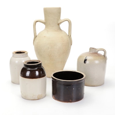 Stoneware Amphora Vase with Salt Glazed Stoneware Crocks and Jugs