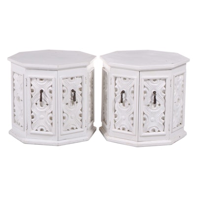 Pair of White-Painted Storage End Tables, Late 20th Century