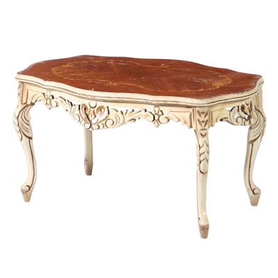 Rococo Style Inlaid and Painted Wood Coffee Table, Mid-20th Century