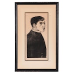 Leonard Baskin Portrait Woodcut of Priest, 1952