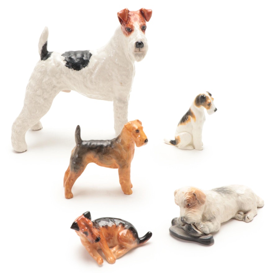 Royal Worcester and Other  Bone China Airedale and Sealyham Terrier Figures