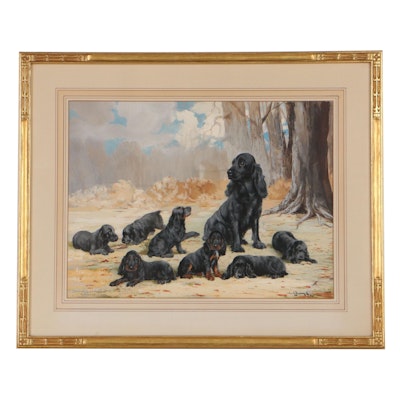 Reuben Ward Binks Gouache Painting "Defanotis of Ware & Puppies," 1936