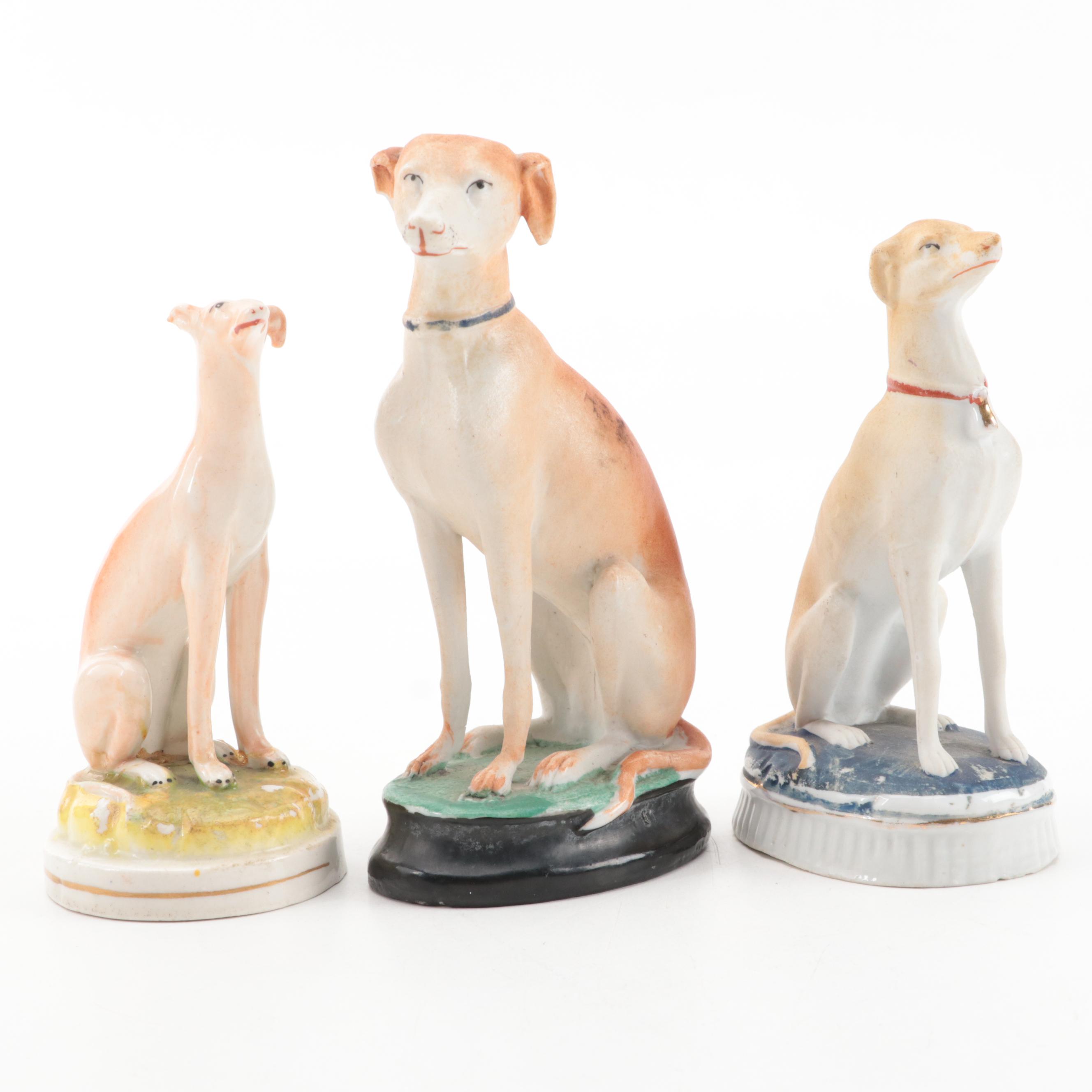 Staffordshire and Other European Ceramic Seated Greyhound Figurines EBTH