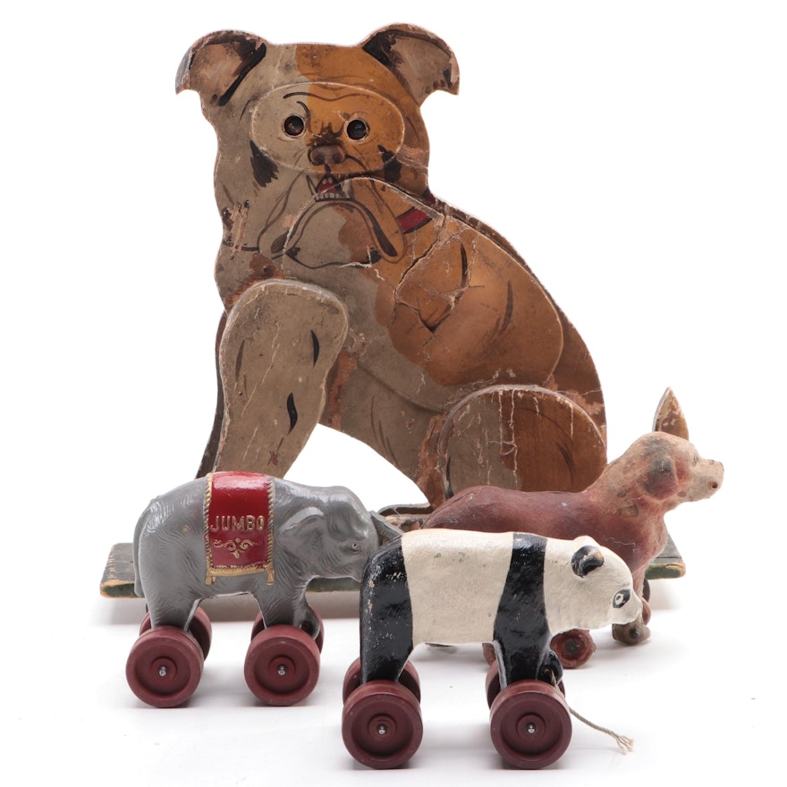 Wooden and Papier-Mâché Animal Pull Toys, 20th Century