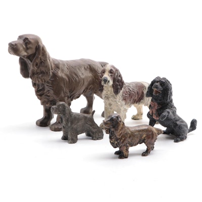Cold Painted Cast Metal Spaniel and Poodle Figurines,  20th Century