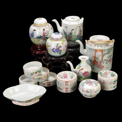 Chinese Famille Rose Porcelain Teapots and Tableware