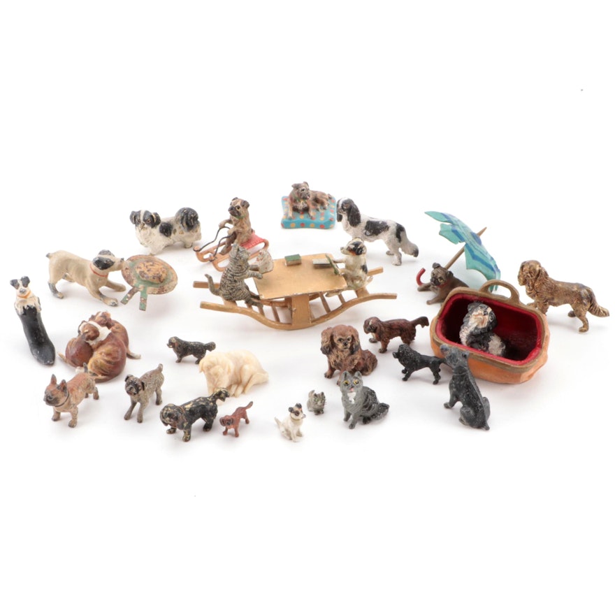 Painted Metal Dog Miniatures Including Pugs and More
