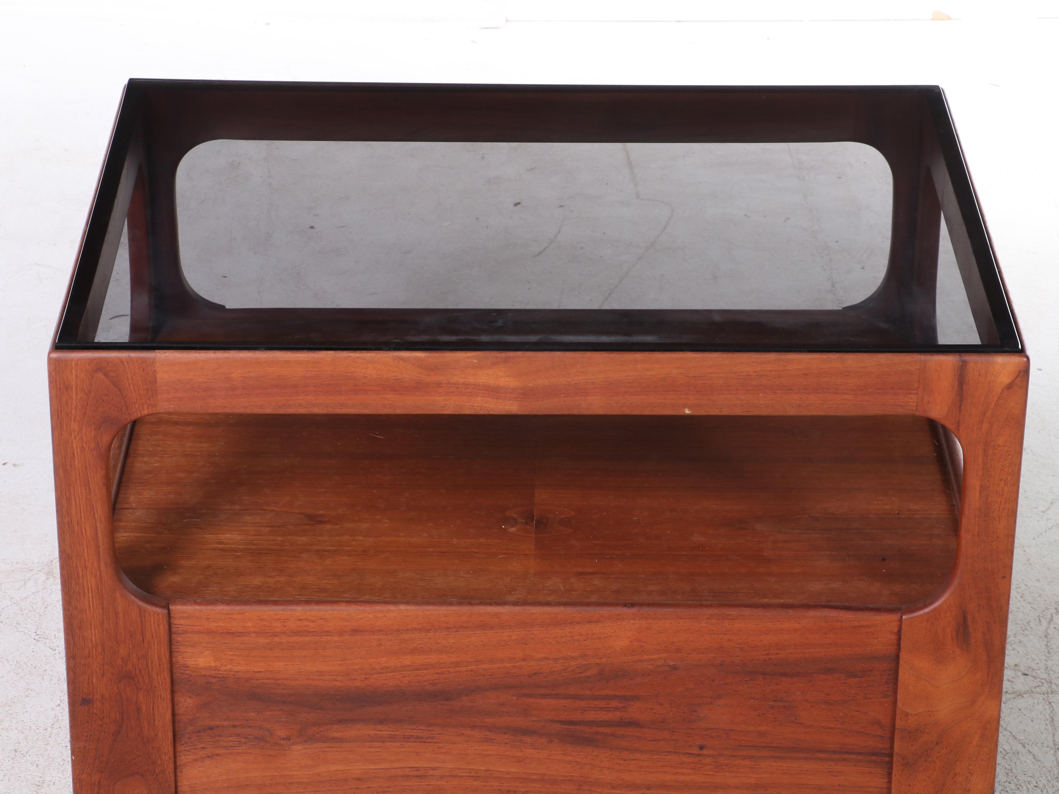 Furniture by Otmar Teak End/Coffee Table with Tinted Glass EBTH