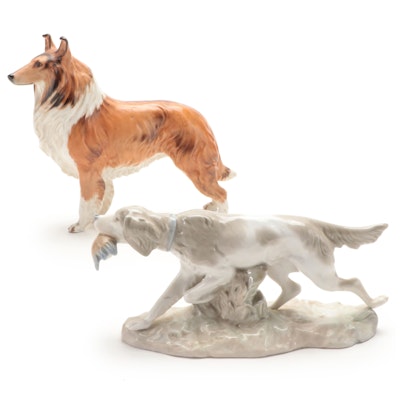 Boehm Rough Coated Collie Porcelain Figurine with Lladró English Setter Figurine