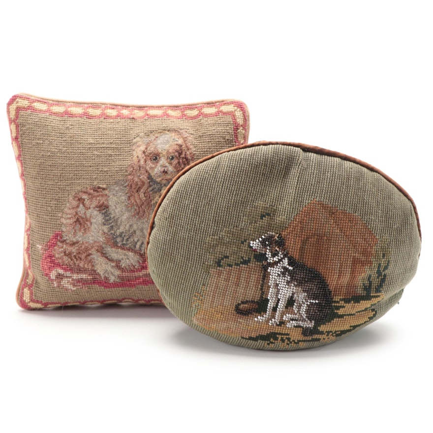 Beaded Dog Accent Pillow with Other Needlepoint Accent Pillow