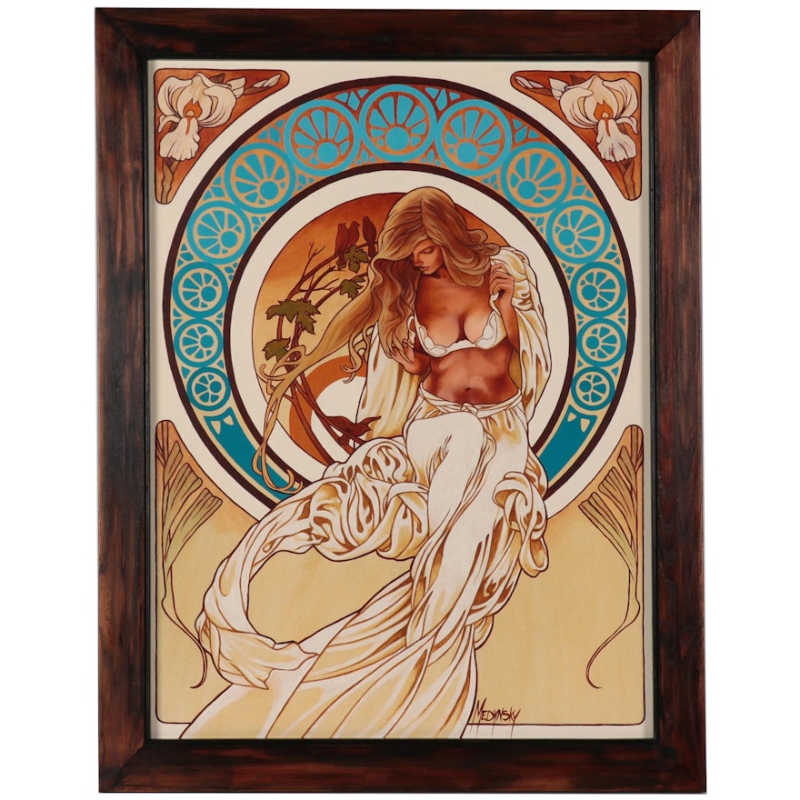 Michael Medynsky Art Nouveau Style Acrylic Painting
