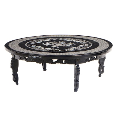 Vietnamese Abalone Inlaid Black Lacquered Low Tea Table