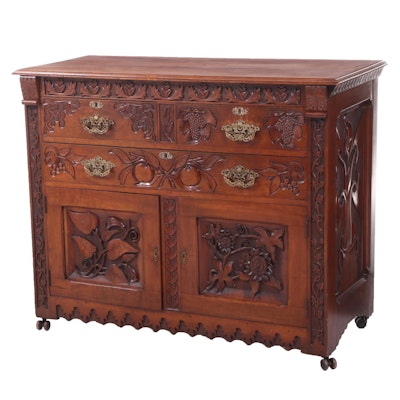 American Aesthetic Movement Relief-Carved Cherrywood Buffet, Late 19th Century