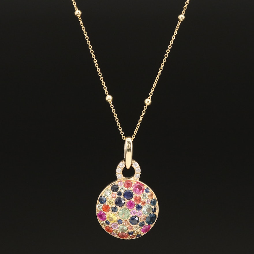 14K Multicolor Gemstone Pendant Necklace