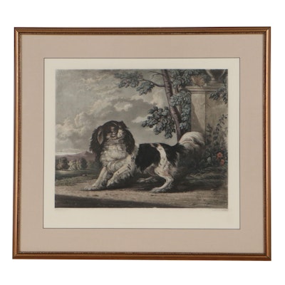 Hand-Colored Aquatint After Charles Hunt of a King Charles Spaniel
