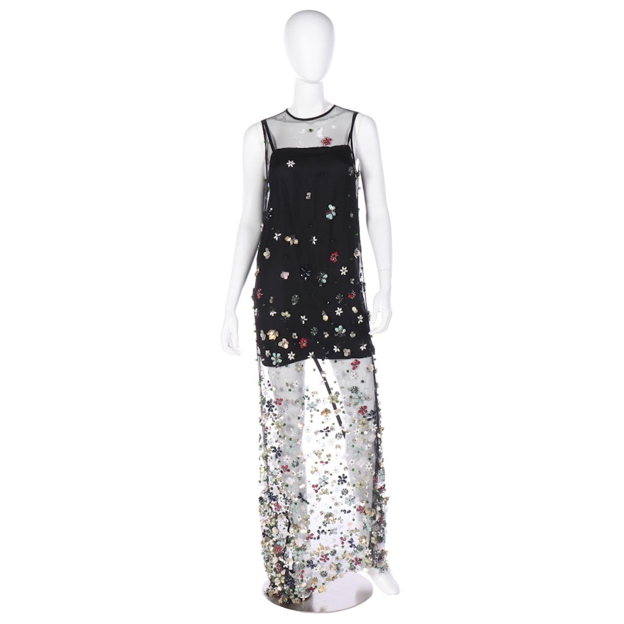 Floral Beaded and Sequined Embellished Evening Dress, Donated by Courteney Cox