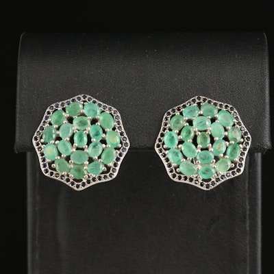 Sterling Emerald and Sapphire Octagonal Earrings