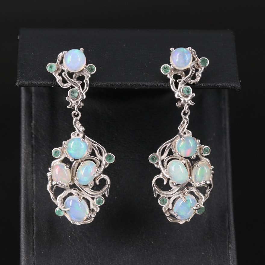 Sterling Opal and Emerald Earrings