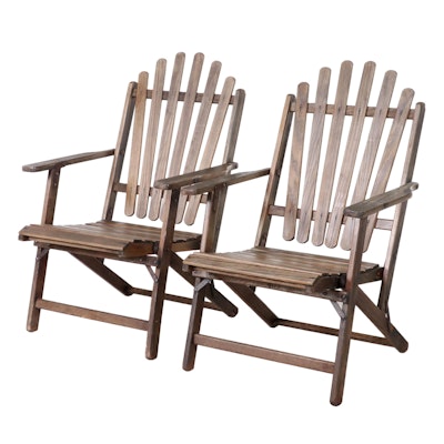 Pair of Adirondack Style Slatted Wood Folding Chairs