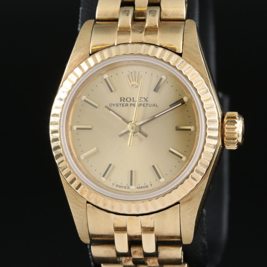1982 Rolex Oyster Perpetual 14K Yellow Gold, Champagne Dial Wristwatch