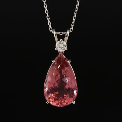14K 11.90 CT Tourmaline and Diamond Pendant Necklace with GIA Report
