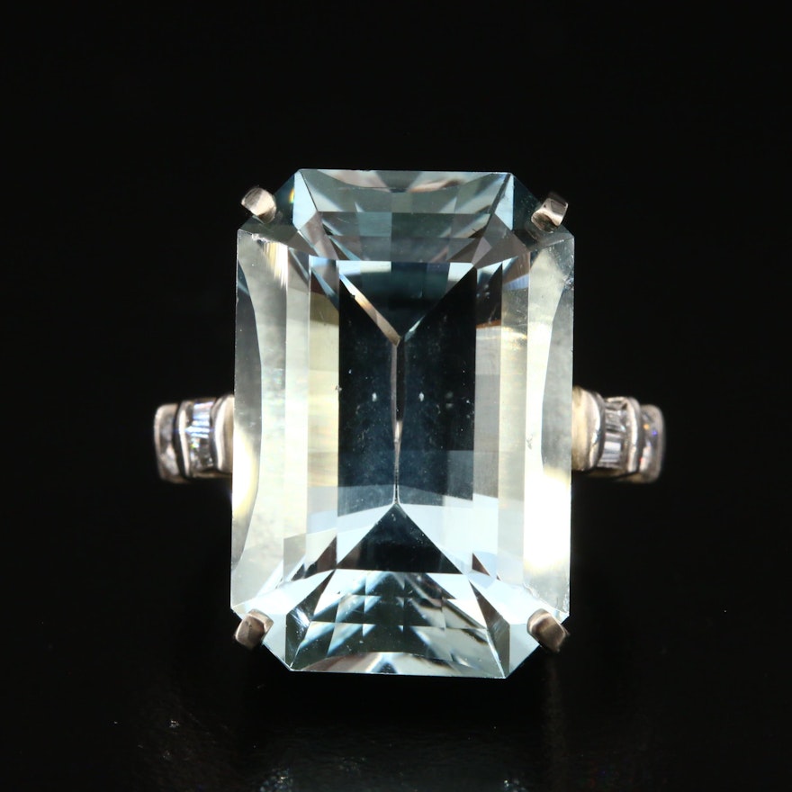 14K 21.77 CT Aquamarine and Diamond Cocktail Ring