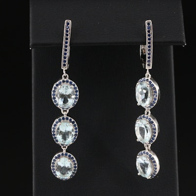 Sterling Aquamarine and Sapphire Drop Earrings