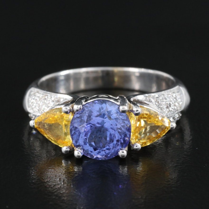 18K Tanzanite, Sapphire and Diamond Ring
