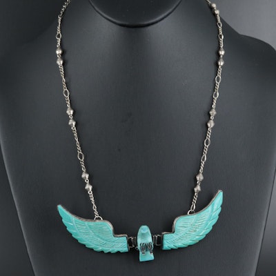 Vintage Sterling and Faux Turquoise Articulated Eagle Necklace