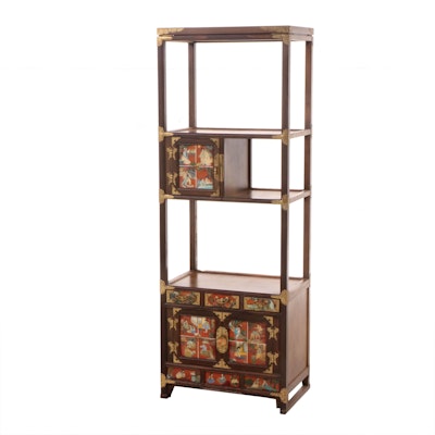 Chinese Style Brass Mount Wood Display Cabinet, 20th Century