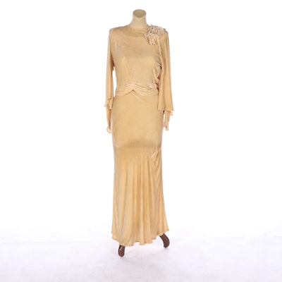 Velvet Bias Cut Two-Piece Evening Dress with Mannequin, 1930s