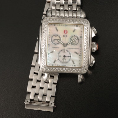 Michele Diamond Deco Mother-of-Pearl Chronograph Wristwatch