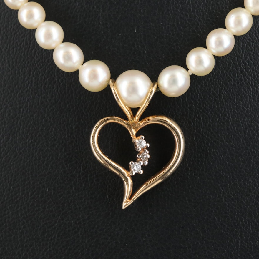 14K Diamond and Pearl Heart Necklace