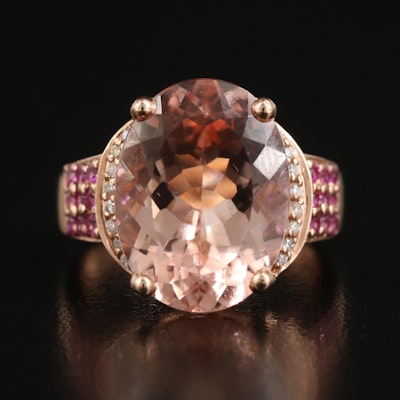 14K Rose Gold Morganite, Ruby and Diamond Ring