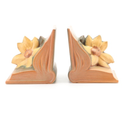 Roseville Pottery "Clematis" Autumn Brown Bookends, 1940s