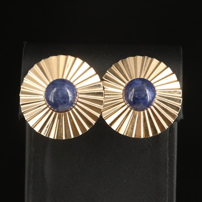 Vintage 14K Lapis Lazuli Fluted Disc Earrings