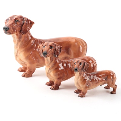 Royal Doulton Bone China Dachshund Figures, Early to Mid-20th Century