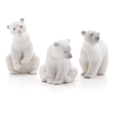 Lladró "Seated, Resting, Attentive" Polar Bear Figurines Designed by Juan Huerta
