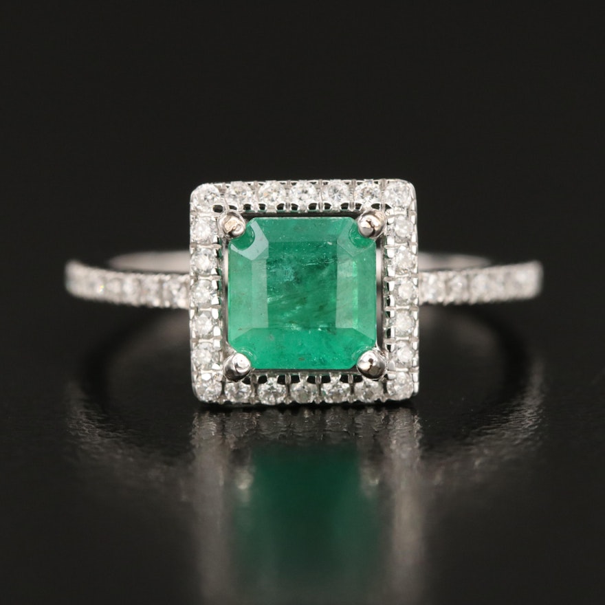 14K Emerald and Diamond Halo Ring