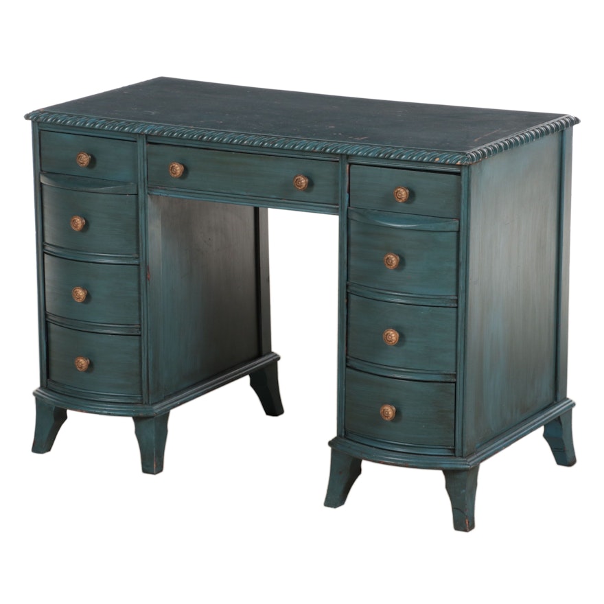 Hepplewhite Style Blue-Painted Mahogany Kneehole Desk, 1940s